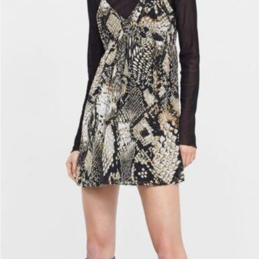 Zara Black and Brown reptile animal Print Dress